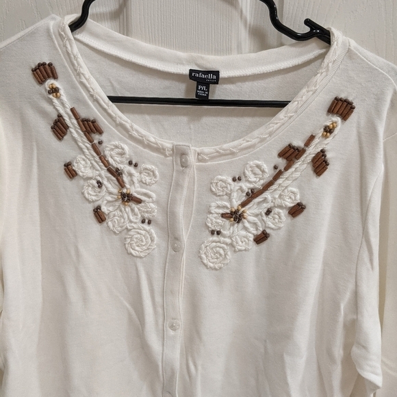 Rafaella Women's Petite Large White Cardigan with Beading - Picture 2 of 8